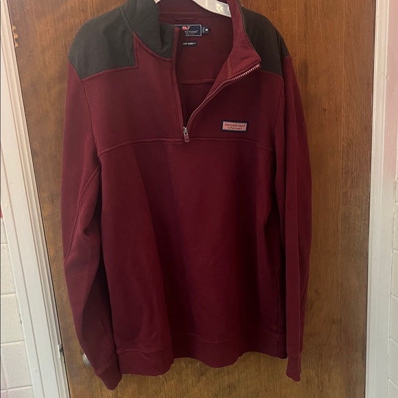 Vineyard Vines Shep Shirt Maroon and charcoal Zip-Up Sweater
